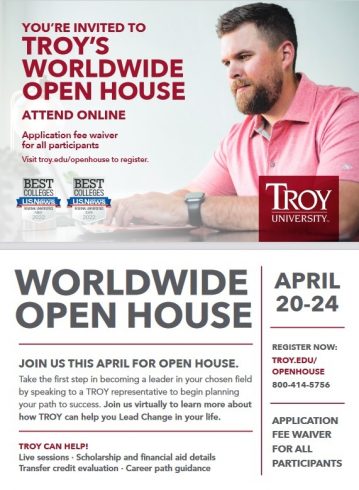 Troy University Hosts Virtual Open House April 20-23, 2022