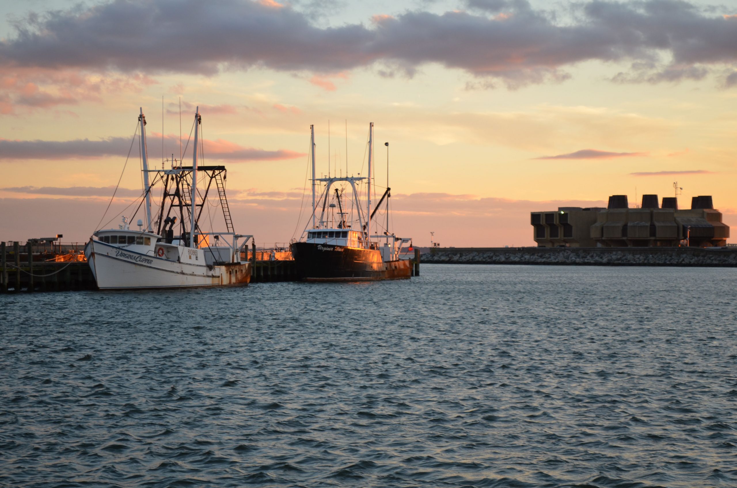 Hampton Roads bay with two ships
