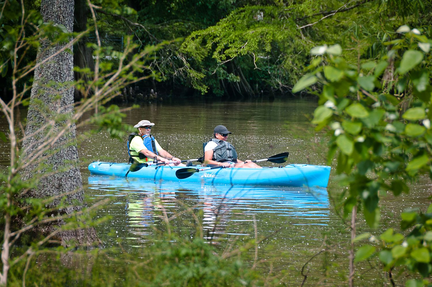 two people on a kayak boat at Hampton Roads
