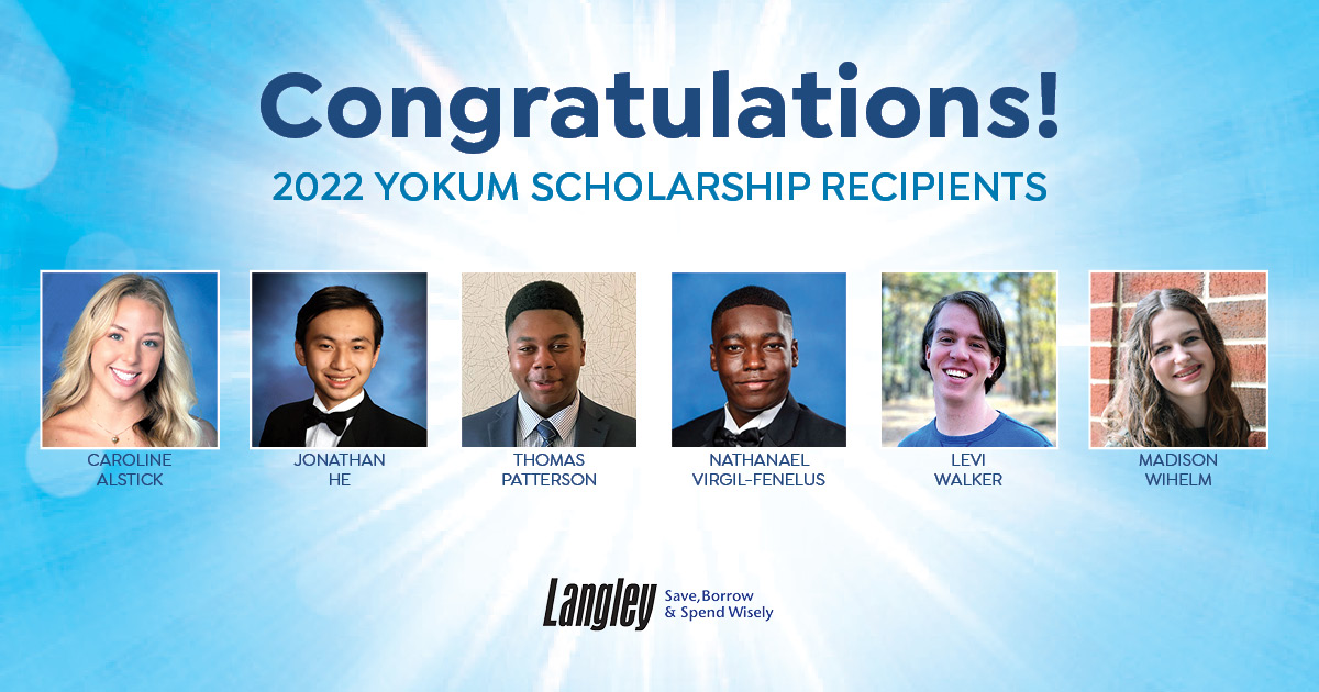 Langley Federal Credit Union Announces 2022 Jean M. Yokum Scholarship Winners