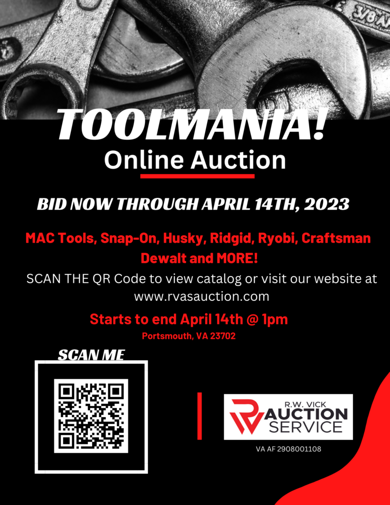 Toolmania! Online Auction- Bid Now! Starts to end April 14th, 2023.