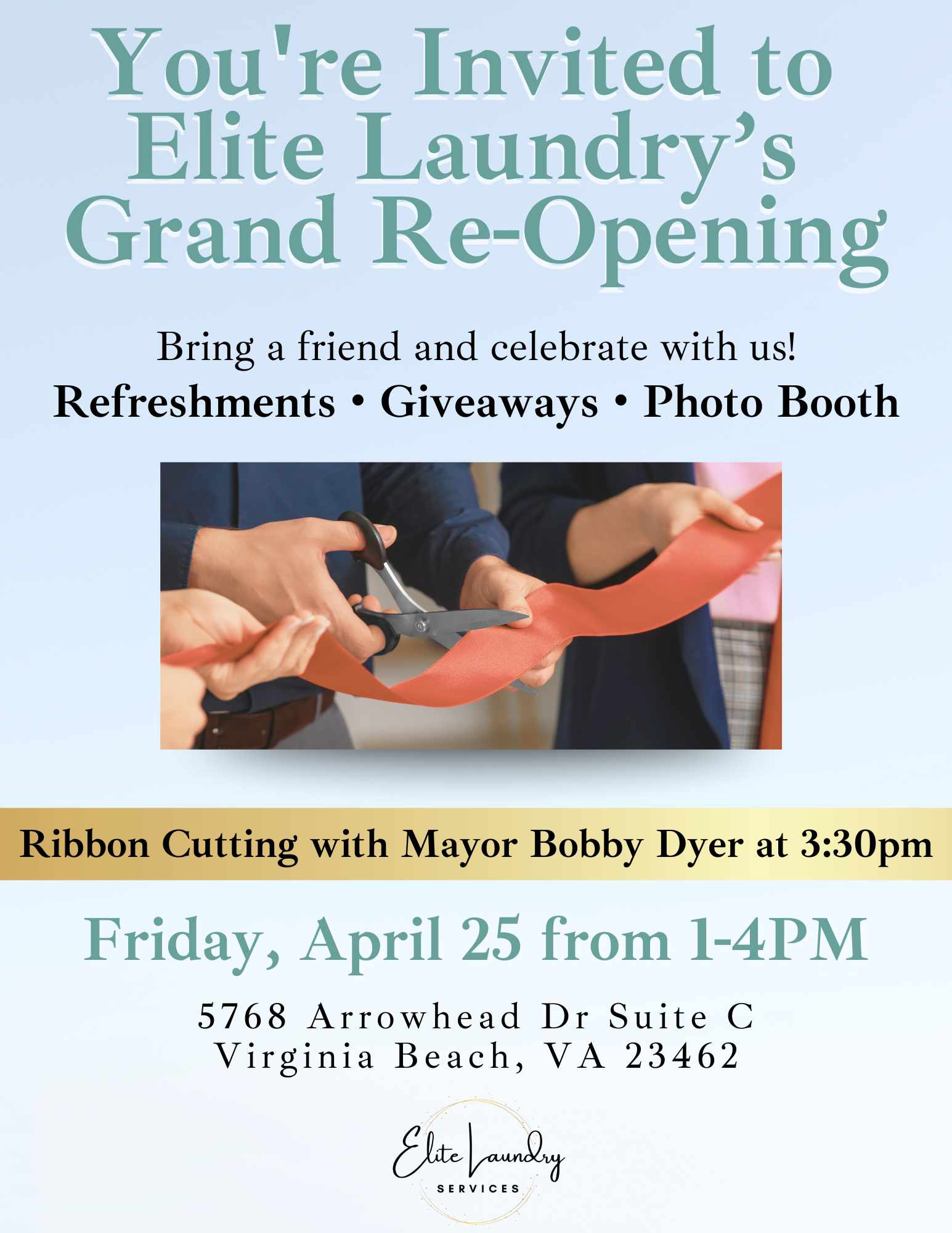 title:You’re Invited to Elite Laundry’s Grand Re-Opening Celebration! You’re Invited to Elite Laundry’s Grand Re-Opening Celebration!
